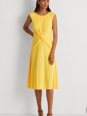 Ralph Lauren Yellow Twist-Front Sleeveless Midi Dress Size 6